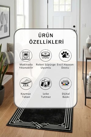 Ehl-58 Modern Dijital Baskı Yıkanabilir Kaymaz Yolluk Halı