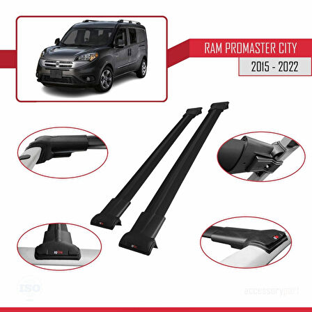 Ram Promaster City (636) 2015-2022 Arası ile Uyumlu FLY Model Ara Atkı Tavan Barı Siyah 2 Adet