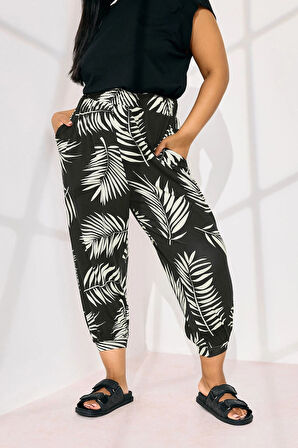 Büyük Beden Bilek Boy Paçası ve Beli Lastikli Cepli Şalvar Pantolon 145264