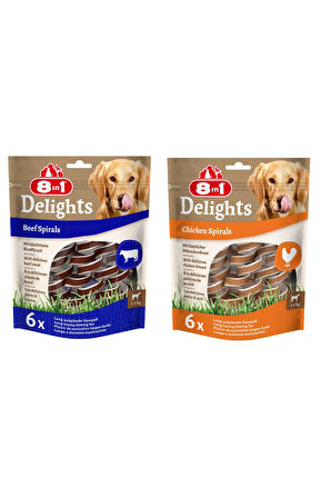 8in1 Delights Spirals 2 Çeşit Tavuklu + Biftekli Karma Burgu Ödül 6 Lı X 2 Adet