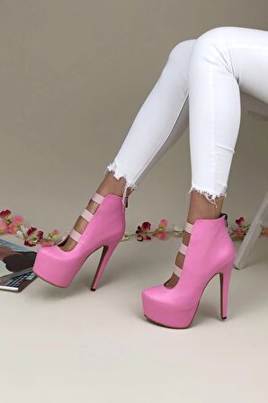 Kadın Brandy Pembe Cilt Deri Topuklu Platform Ayakkabı