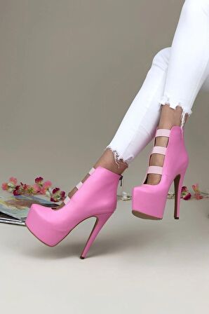 Kadın Brandy Pembe Cilt Deri Topuklu Platform Ayakkabı