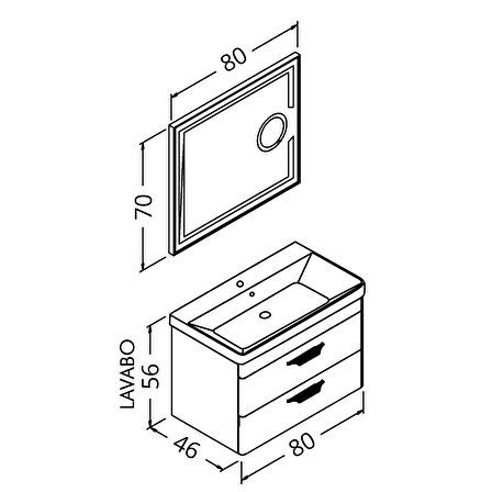 MARİA 80 CM BANYO DOLABI LED MERCEK AYNALI ANTRASİT - BOY DOLAP HARİÇ