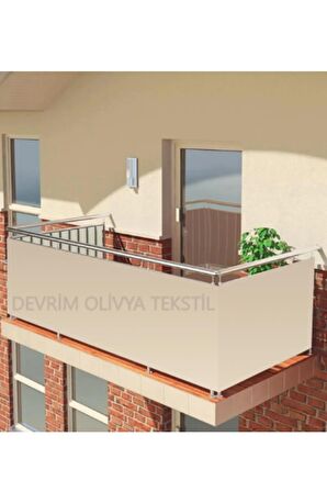 Bej Dört Tarafı Bağcıklı Balkon Demiri Perdesi - Her Ölçüde En x Boy Seçenekli