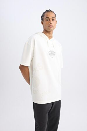DeFactoFit NBA New York Knicks Oversize Geniş Kalıp Kapüşonlu Kısa Kollu Tişört D2570AX24AUER105