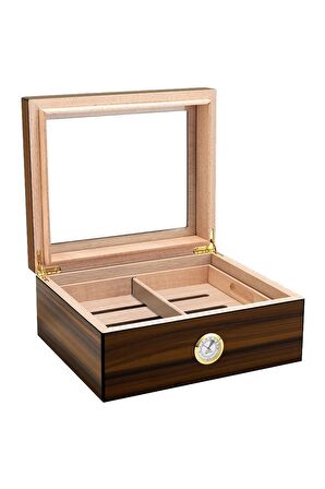 Falconetti Parlak Kahverengi Camlı 2 Katlı Humidor Puro Kutusu rd43