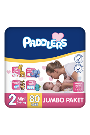 Paddlers Bebek Bezi 2 Numara Mini 80 Adet (3-6 Kg) Jumbo Paket