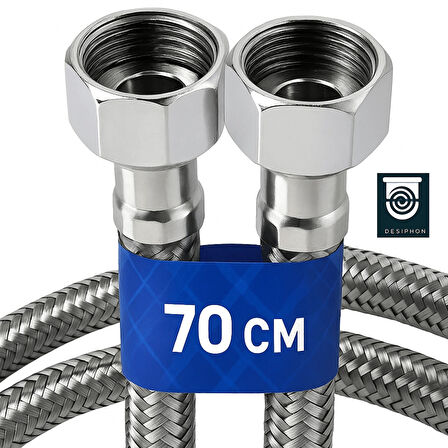 70 Cm Paslanmaz Çelik Örgülü Flex Hortum – 3/8"x3/8" Klozet & Taharet Musluğu Bağlantı Hortumu