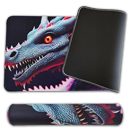 70x30cm Mouse Pad Kaymaz Kauçuk Taban Dikişli Gaming Oyuncu Mousepad Ejderha