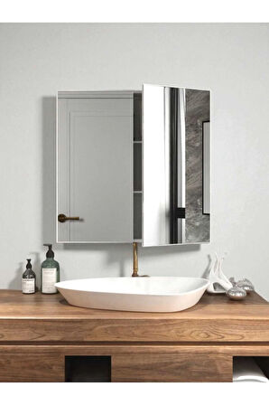 Aynalı Banyo Dolabı İki Kapaklı 70X70X15 cm