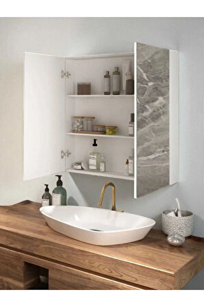 Aynalı Banyo Dolabı İki Kapaklı 70X70X15 cm