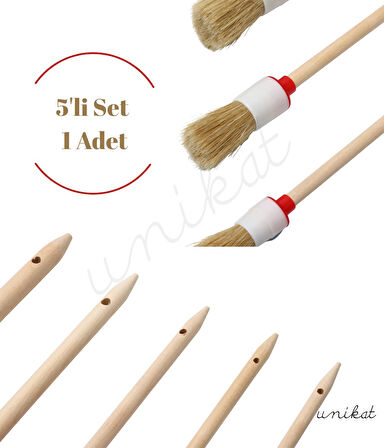 5'li Ahşap Saplı Keçeli Detay Fırça Seti  Hassas Yüzeyler İçin Uygundur