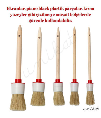5'li Ahşap Saplı Keçeli Detay Fırça Seti  Hassas Yüzeyler İçin Uygundur