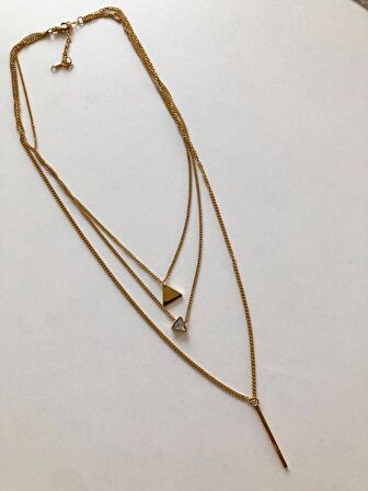 Üçlü Çelik Gold Kombin Kolye