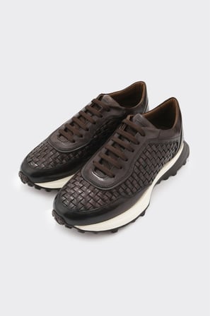 Hakiki Deri El Yapımı Örgülü Bağcıklı Erkek Sneaker