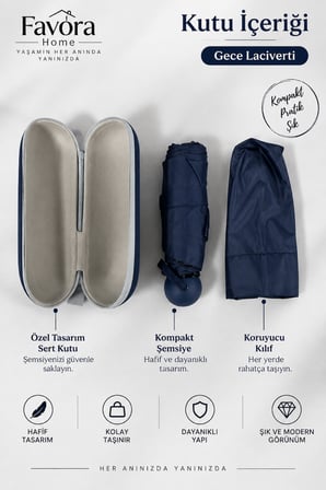 Favora RainBox Kapsül Şemsiye - Kutulu Mini Katlanır Çanta Boy Şemsiye Gece Laciverti