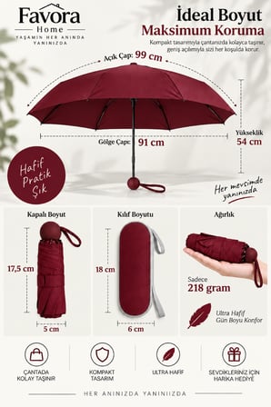 Favora RainBox Kapsül Şemsiye - Kutulu Mini Katlanır Çanta Boy Şemsiye Bordo