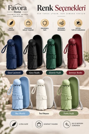 Favora RainBox Kapsül Şemsiye - Kutulu Mini Katlanır Çanta Boy Şemsiye Bordo