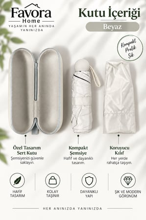 Favora RainBox Kapsül Şemsiye - Kutulu Mini Katlanır Çanta Boy Şemsiye İnci Beyazı