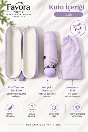 Favora RainBox Kapsül Şemsiye - Kutulu Mini Katlanır Çanta Boy Şemsiye Lila