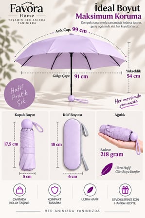 Favora RainBox Kapsül Şemsiye - Kutulu Mini Katlanır Çanta Boy Şemsiye Lila