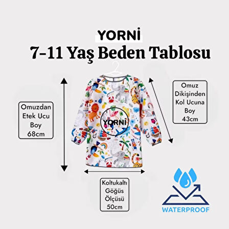 yorni 7-10 Yaş, Jungle, Sıvı Geçirmez, Makinede Yıkanabilir, Uzun Kollu Çocuk, Aktivite Boyama Önlüğü
