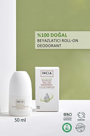 INCIA %100 Doğal Roll On Deodorant Beyazlatıcı Ter Kokusu Önleyici Leke Yapmayan 50 ml