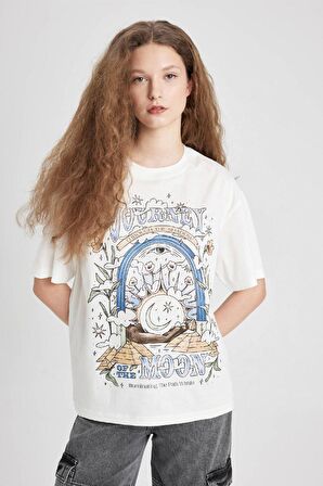 DeFacto Loose Fit Bisiklet Yaka Baskılı Kısa Kollu Tişört C5956AX24SMWT32