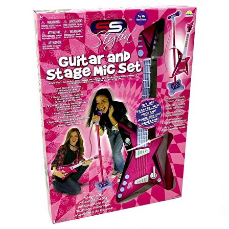 Sunman Karaoke Ayaklı Mikrofonlu Pembe Gitar
