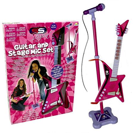 Sunman Karaoke Ayaklı Mikrofonlu Pembe Gitar
