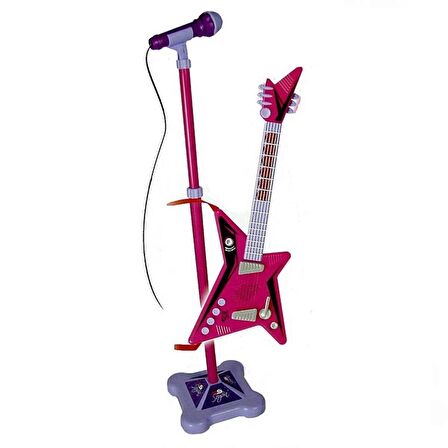 Sunman Karaoke Ayaklı Mikrofonlu Pembe Gitar