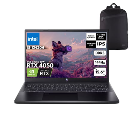 Acer Nitro V 15 ANV15-51-54UY I5-13420H 64-Gbddr5 1 Tbssd RTX4050 (6GB-GDDR6-60W) 15.6" Fhd Windows 10 Home + Hmf Sırt Çantası NH.QNBEY.001HMF100