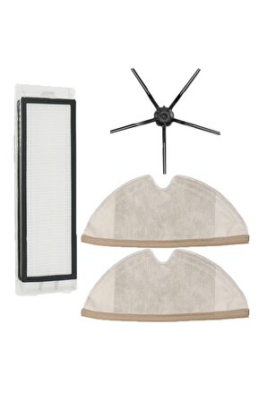 Roborock S5 Max Uyumlu 4 Parça Yedek Filtre Fırça Seti Siyah