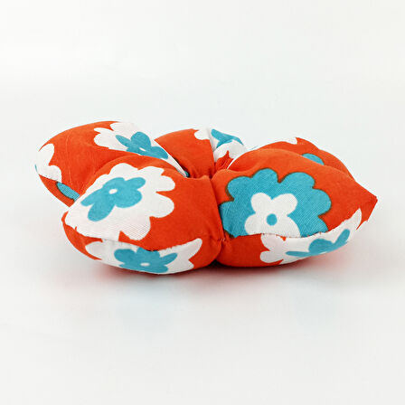 WoodyCord El Yapımı Çiçek Desenli Pofuduk Scrunchie Toka - Turuncu