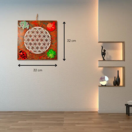 Uretti - Gülin 6449 - Yaşam Çiçeği Desenli Bolluk Bereket Şans Panosu 32cm