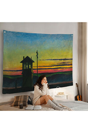 Edward Hopper - Demiryolunda Gün Batımı Duvar Örtüsü - Railroad Sunset-7113