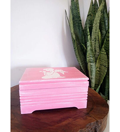 Pembe Renkli Ahşap Takı Kutusu