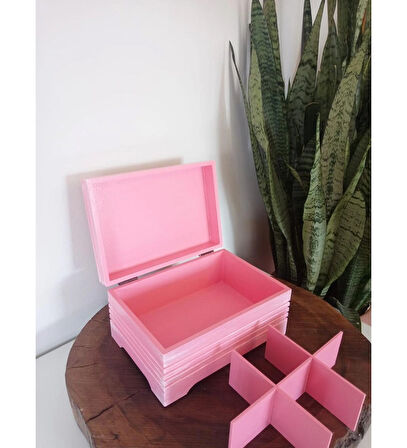 Pembe Renkli Ahşap Takı Kutusu
