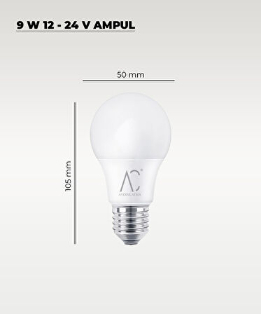 9W 12-24V  Ampul 6500K - Beyaz Işık - E-27 Duy