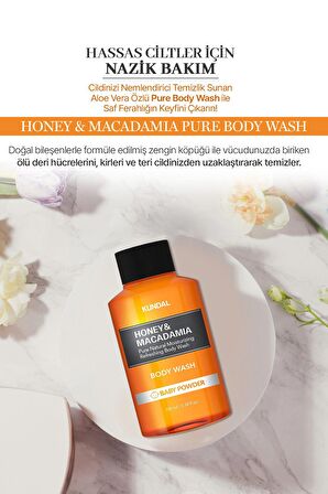Yoğun Nemlendirici Vücut Yıkama Jeli Kundal Honey&Macadamia Pure Body Wash 100ml (Baby Powder)