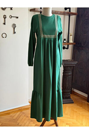 Şardonlu ve Nakışlı Örme Elbise 2427 NAVRA |