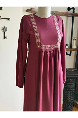 Şardonlu ve Nakışlı Örme Elbise 2427 NAVRA |