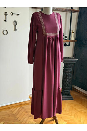 Şardonlu ve Nakışlı Örme Elbise 2427 NAVRA |