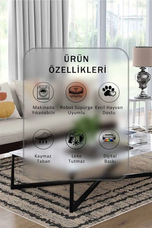 Yıkanabilir Kaymaz Taban Dijital Baskılı Halı ve Yolluk – Leke Tutmaz Salon & Mutfak Halısı