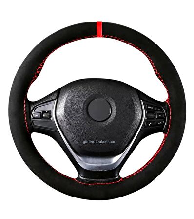 Dikmeli Direksiyon Kılıfı Alkantara Kırmızı Yüzüklü Fiat Doblo Uyumlu 38×10.5Cm