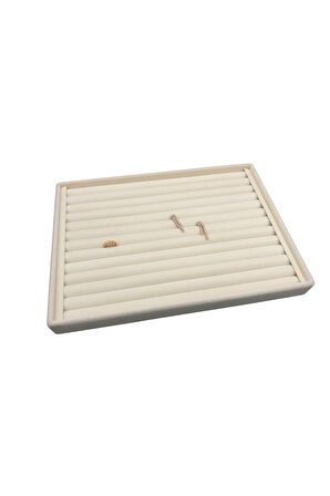 Yerli Büyük Boy Süet Krem Sosisli Yüzük Stand Kutu (AYDINDECOR)
