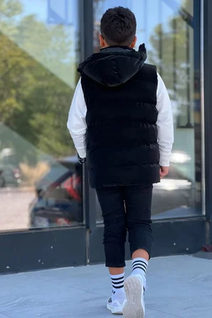 Erkek Çocuk Çıtçıt Kapüşonlu Nova Kumaş Şişme Yelek YLK3026