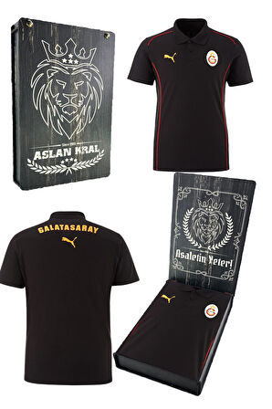 Galatasaray Orijinal Lisanslı A-Takım  Lazer Kutulu Polo Yaka Siyah T-Shirt