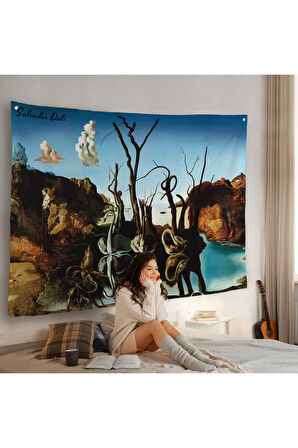 Salvador Dali - Filleri Yansıtan Kuğular Duvar Örtüsü - Swans Reflecting Elephants-7118