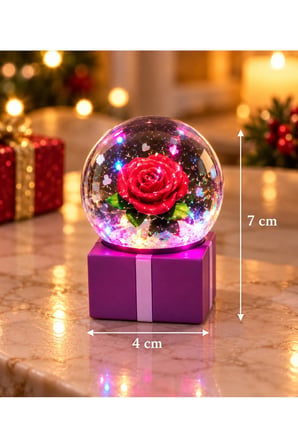 Kişiye Özel LED Işıklı Gül Kar Küresi – Romantik ve Şık Dekorasyon 4 cm x 7 cm
